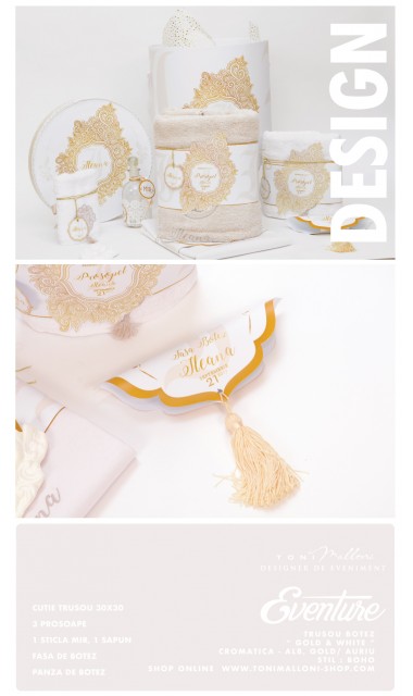 Trusou de botez in stil boho realizat in nuante de gold si alb, Boho 4